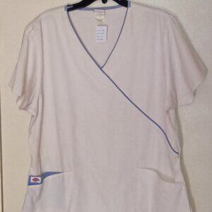 Dickies Rear Drawstring White/Blue L Scrub Top